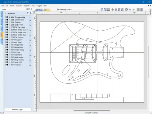 Fender Stratocaster Body - 2D Guitar Template DXF