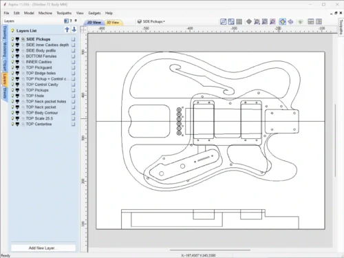 Fender Telecaster Thinline 72 Body - 2D Guitar Template DXF