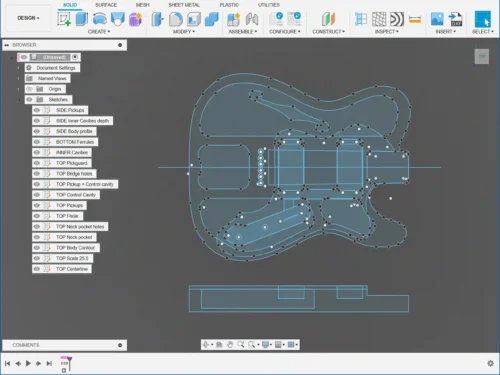 Fender Telecaster Thinline 72 Body - 2D Guitar Template DXF