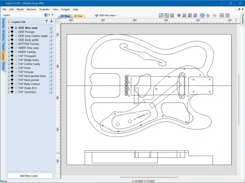 Fender Telecaster Thinline Body - 2D Guitar Template DXF