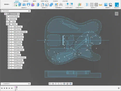 Fender Telecaster Thinline Body - 2D Guitar Template DXF
