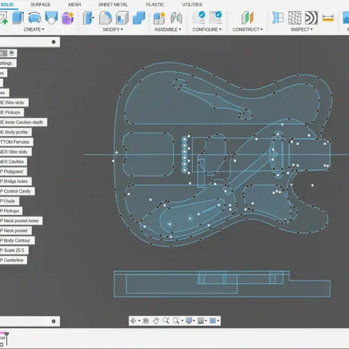 Fender Telecaster Thinline Body - 2D Guitar Template DXF